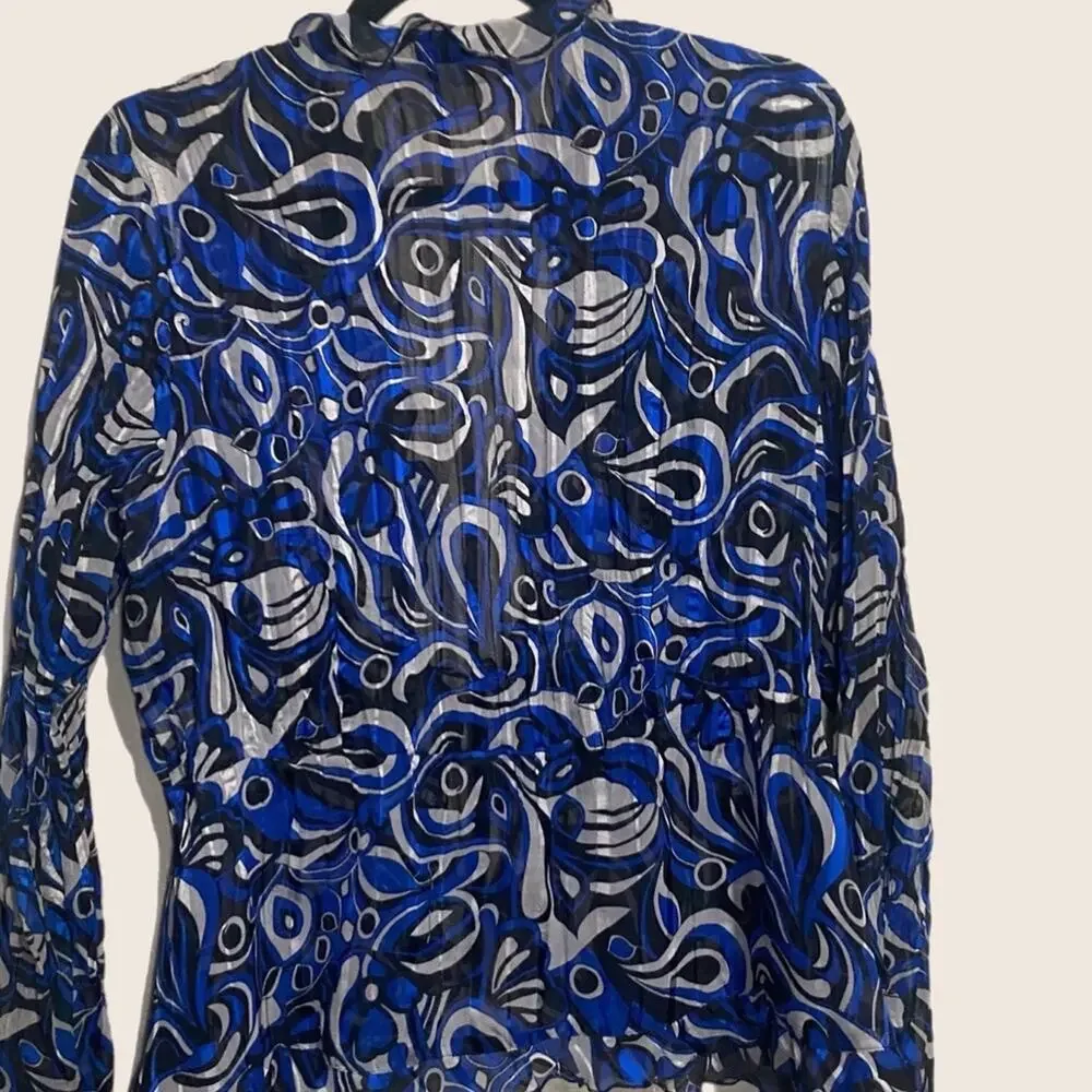 Notations Sheer Blouse L Abstract Fairy Whimsical Ruffled Open Front Flowy y2k‎